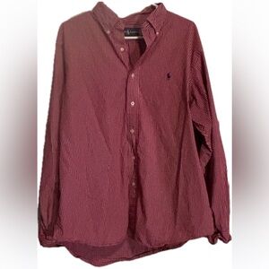 Ralph Lauren Mens 17.5 Red Striped 34/35 Custom Fit Button Down Oxford Shirt